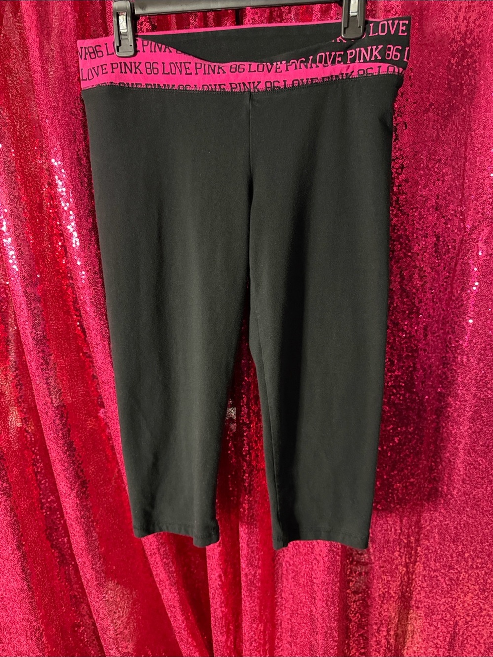 Y2K PINK by Victoria’s Secret Black Capri Leggings with Pink Logo Waistband
